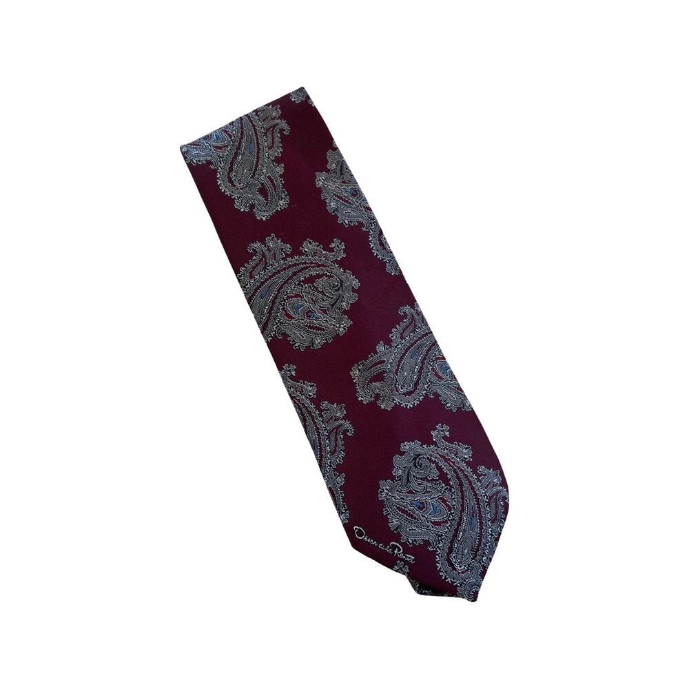 Vintage Oscar de la Renta Studio Maroon Paisley Poly/Silk Necktie